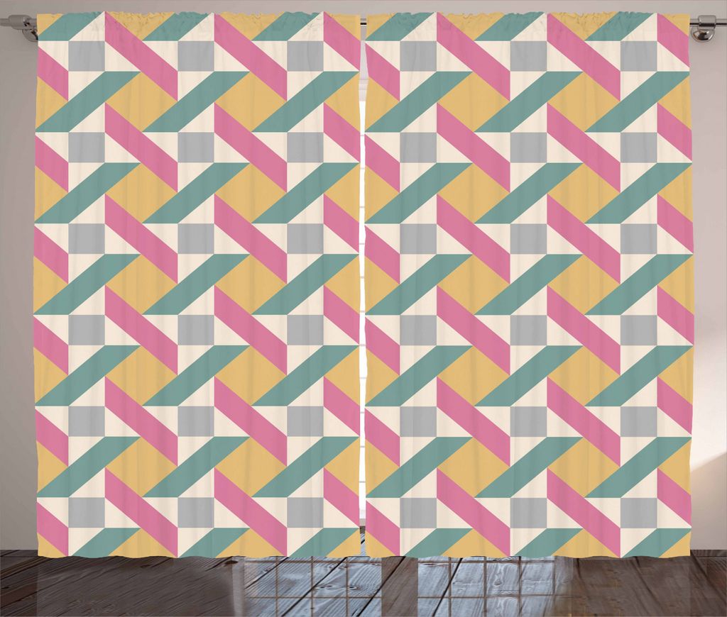 ABAKUHAUS Jahrgang Rustikaler Gardine, Pastell-Rhombus-Mosaik, Schlafzimmer Kräuselband Vorhang mit Schlaufen und Haken, 280 x 225 cm, Mehrfarbig