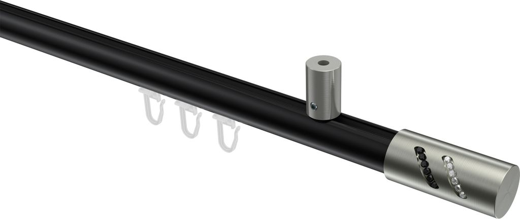 Interdeco Innenlaufstange / Gardinenstange mit Innenlauf Schwarz / Edelstahl-Optik, Typ Sonius Zoena (Glitzerzylinder) Deckenmontage, 20 mm Ø 1-l...