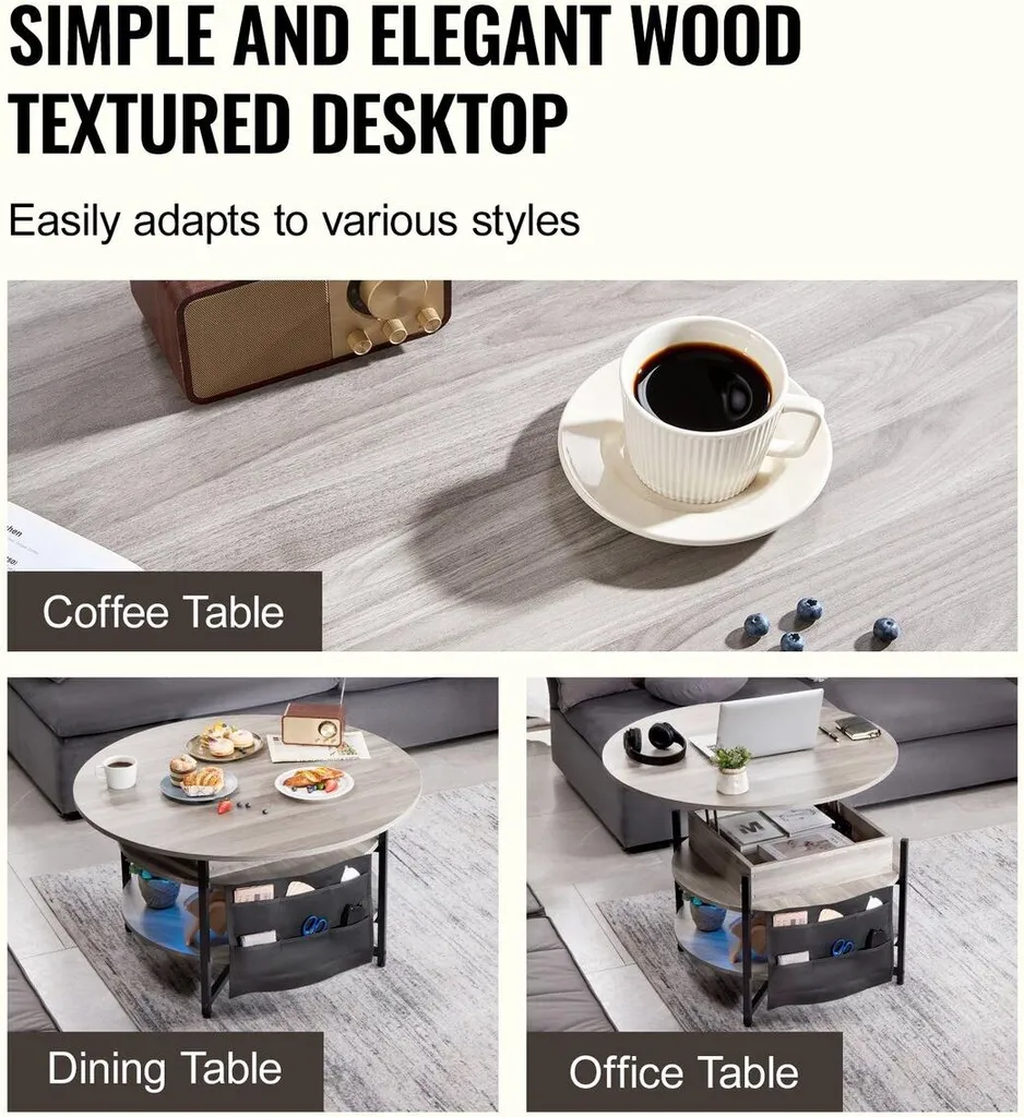 Table Basse Relevable Ronde Blanche 90cm - Plateau Relevable Design - 6