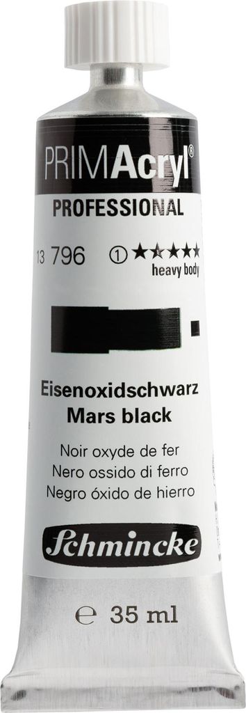 Schmincke - 35ml PRIMAcryl Professional feinste brillante Acrylfarbe, Eisenoxidschwarz, Premiumacrylfarbe, Acrylmalerei, 13 796 009
