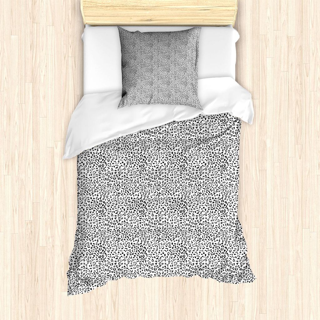 ABAKUHAUS Tierdruck Bettbezug Set, Kontinuierliche Einfarbige Leopard-Haut-Muster African Safari, 135 x 200 cm + 80 x 80 cm, Charcoal Grau und Weiß