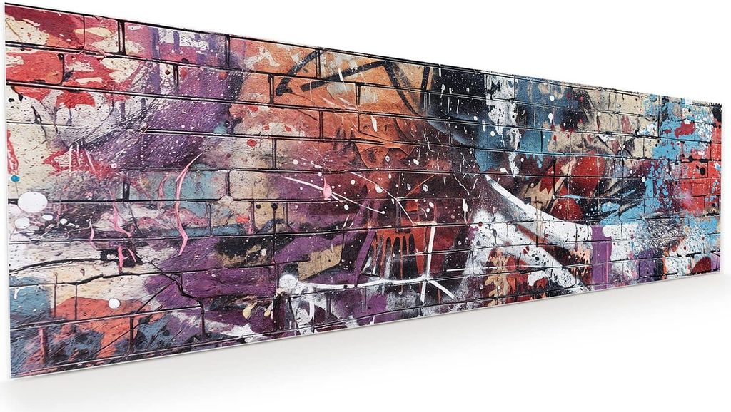 Glasbild 120x40cm in XXL für Wohnzimmer, Schlafzimmer Motiv Graffiti- Mauer