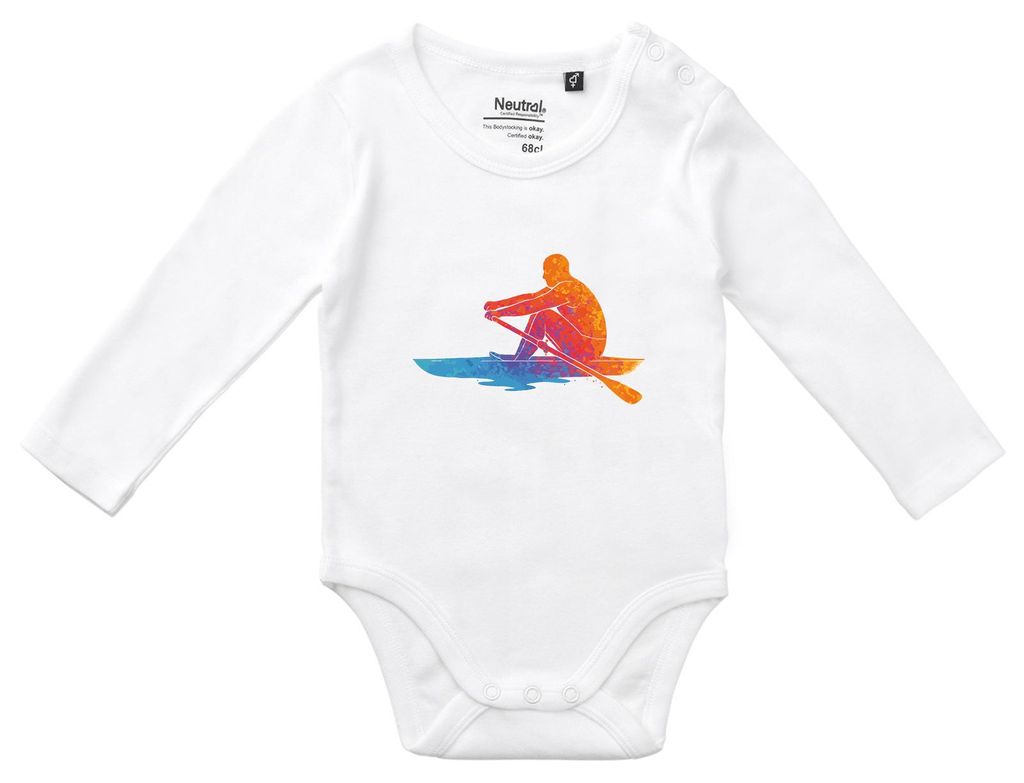 Huuraa Baby Body Rudern bunte Silhouette 62 White Baumwolle Fairtrade Langarmbody Geschenkidee