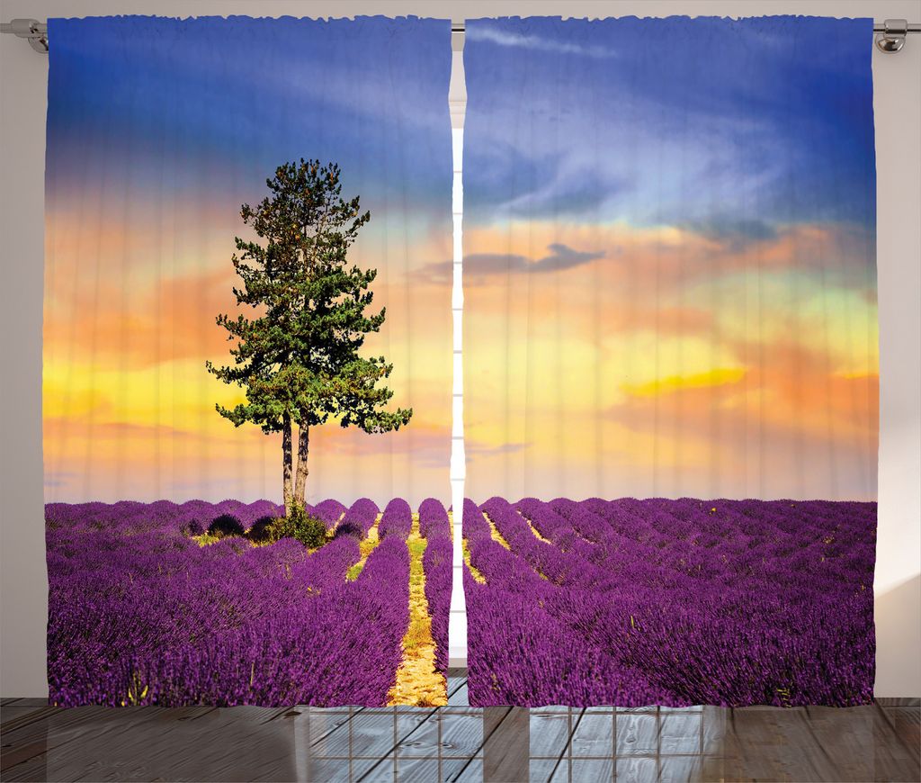 ABAKUHAUS Lavendel Rustikaler Vorhang, Französisch Land, Wohnzimmer Universalband Gardinen mit Schlaufen und Haken, 280 x 245 cm, Mehrfarbig