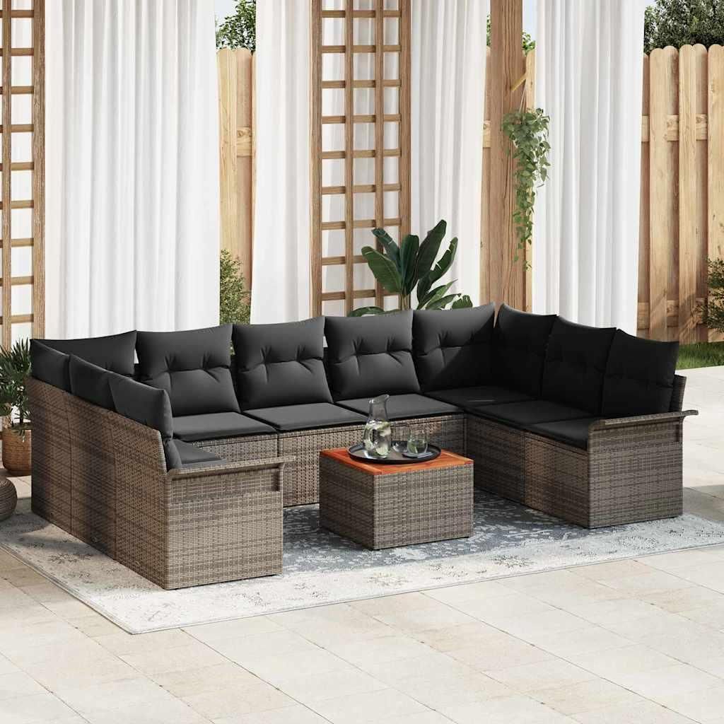 Maison Exclusive - Gartensofa-set mit Kissen 10 pcs Grau Poly-Rattan