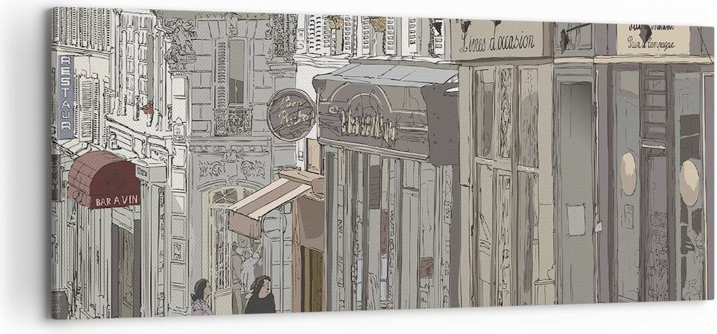 Bild auf Leinwand - Leinwandbild - Einteilig - Architektur Zeichnen Montmartre - 100x40cm - Wand Bild - Wanddeko - Wandbilder - Leinwanddruck - Bil...