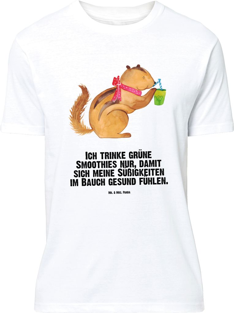 Mr. & Mrs. Panda T-Shirt Eichhörnchen Smoothie - Weiß - Geschenk, Streifenhörnchen, Spruch-Shirt, S, Lustige Sprüche, oberteil, Diät, Green Sm...