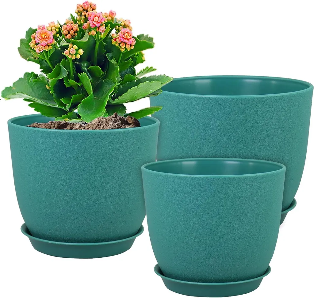 Pots de Fleurs Décoratifs avec Drainage et Soucoupe - Plastique Bleu