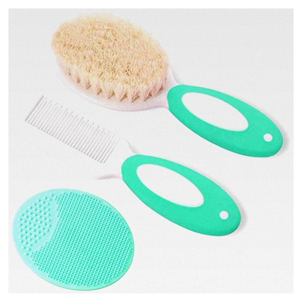 Baby Haarbürste und Kamm Set für Neugeborene und Kleinkinder | Natürliche weiche Ziegenborsten | Ideal gegen Milchschorf | Geschenk zur Babyparty