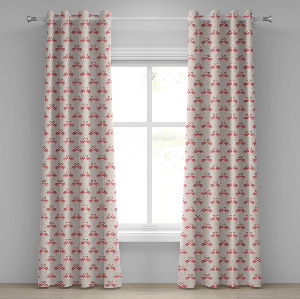 ABAKUHAUS Flamingo Ösenvorhang, Retro Style Little Polka Dots süße Flamingo Paare tropische Akzente, Dekorative 2-Panel-Fenstervorhänge, 280 cm...