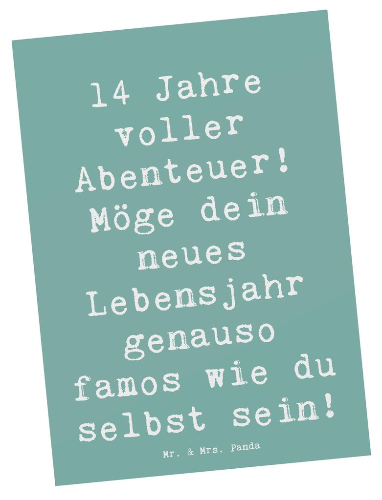 Mr. & Mrs. Panda Postkarte Spruch 14. Geburtstag Abenteuer - Meeresbrise - Geschenk, Happy Birthday, Ansichtskarten, Postkarten, Ansichtskarte, Gru...