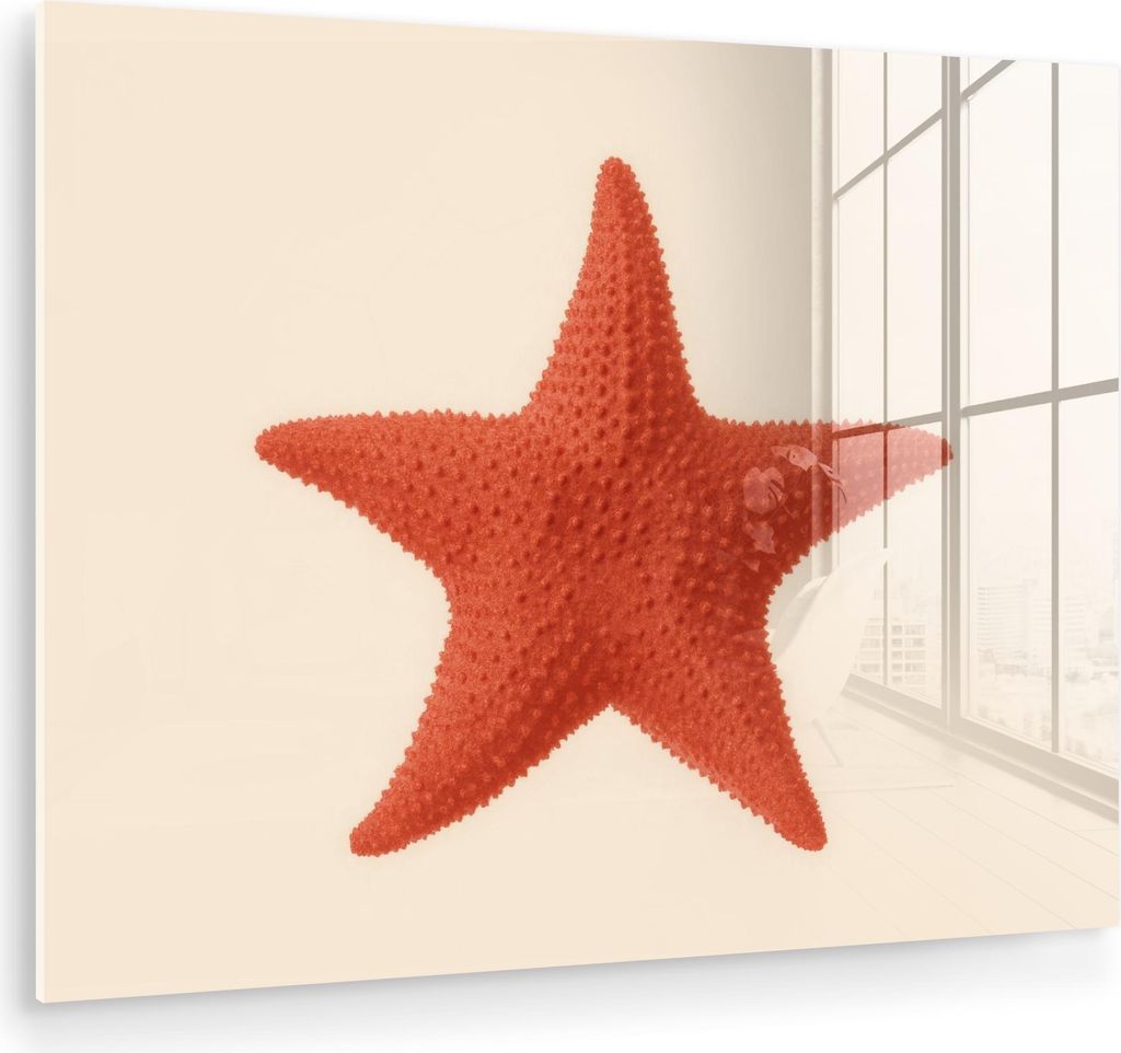MuchoWow Glasbilder - Bilder auf Wandbild - Foto auf Glas Seestern - Bobbles - Rot 80x60 cm Wanddekoration aus Glas - Acrylglasbild - Acrylbilder -...
