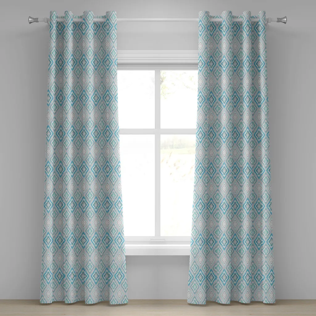 ABAKUHAUS Tenda con occhielli Ikat, motivi geometrici ispirati alla cultura azteca con effetto invecchiato sudamericano, tende decorative a 2 pannelli, 280 cm x 175 cm, blu pallido grigio bianco