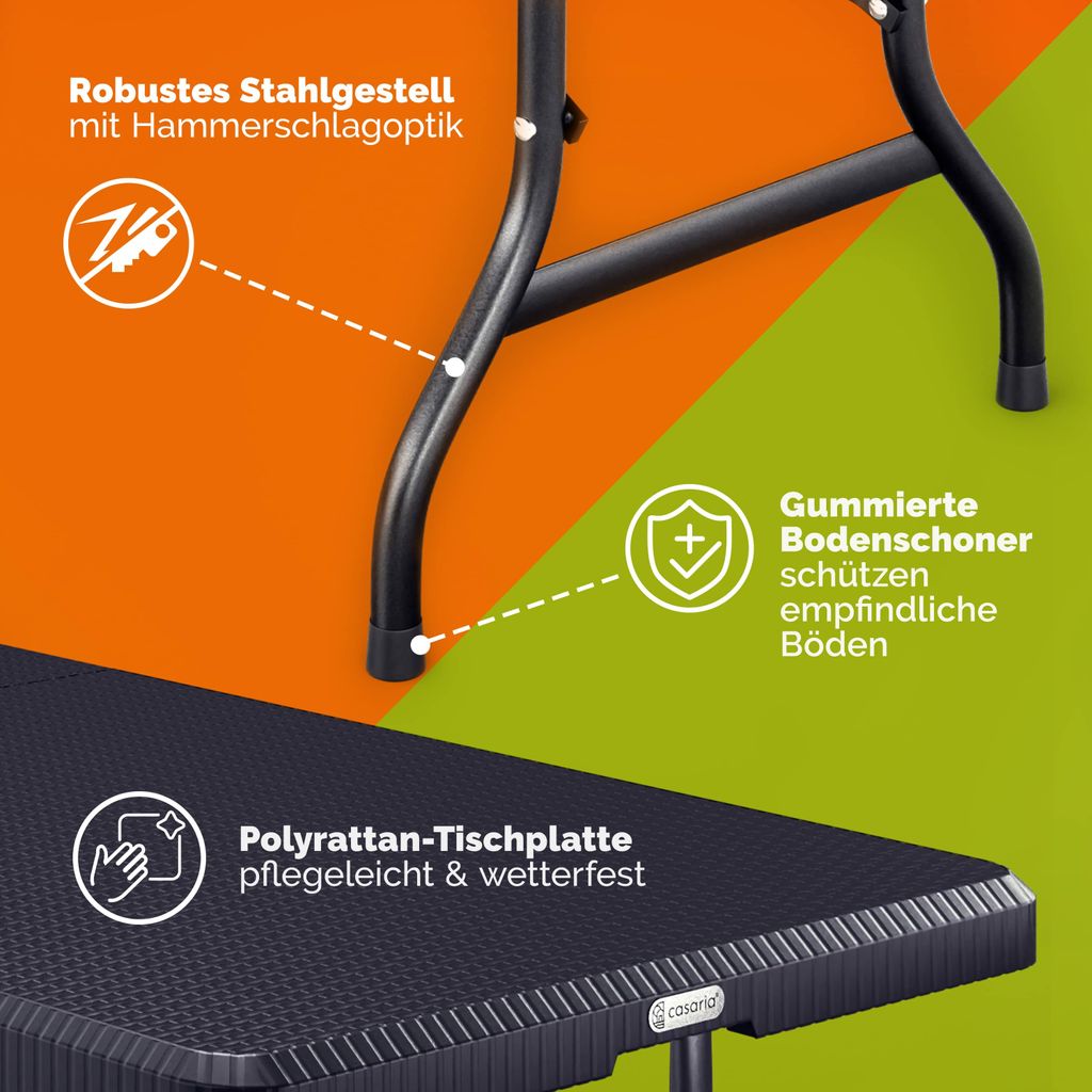 CASARIA® Gartentisch klappbar Polyrattan Campingtisch Produktbild 5