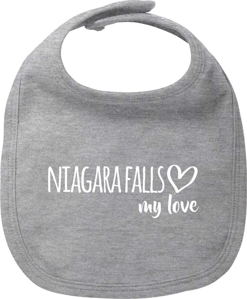 Huuraa Baby Lätzchen Niagara Falls my love Heather Grey Klettverschluss Baumwolle Latz Geschenkidee