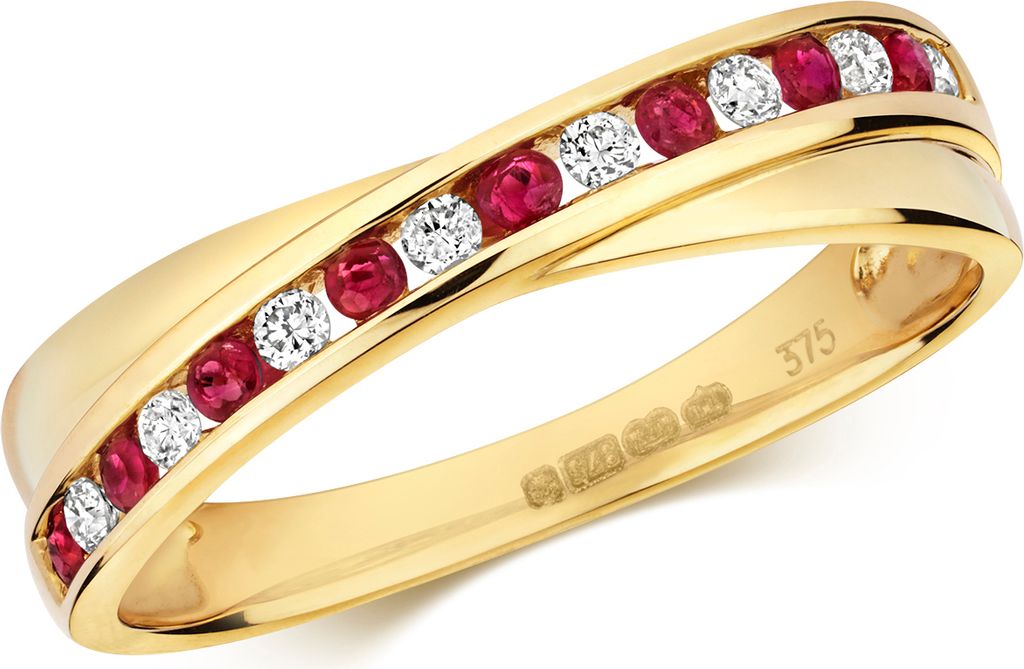 Atemberaubender 9 Karat (375) Gold Diamant Damenring Brillant-Schliff 0.11 Karat HI - I1 mit Rubin, 58 (18.5); TRS2152RSQ