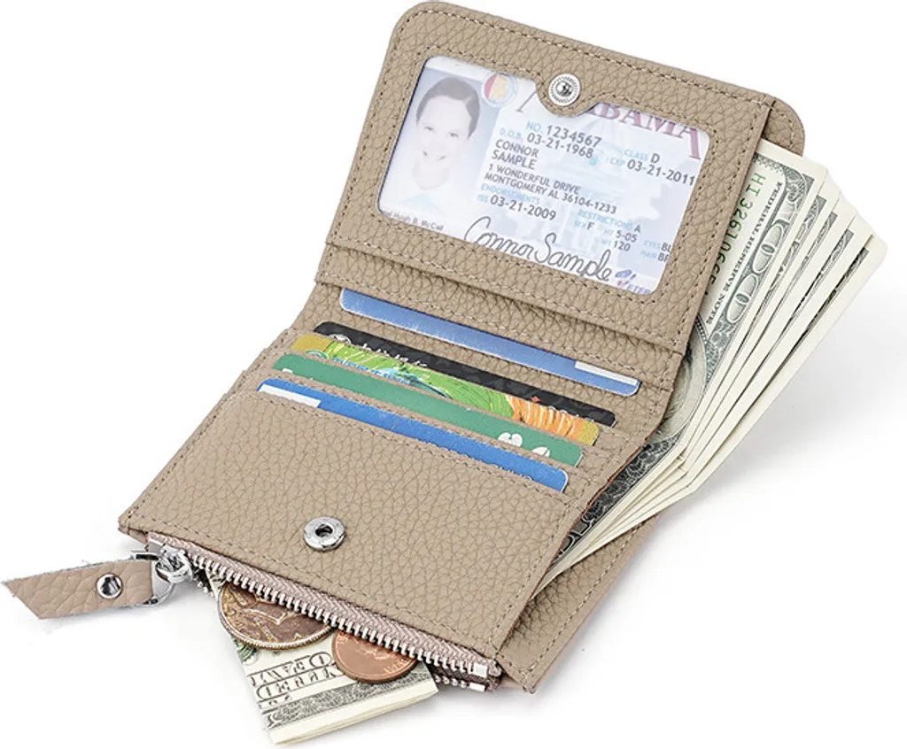 INF Portafoglio uomo sottile con blocco RFID e portamonete - Portafoglio con cerniera in vera pelle Grigio