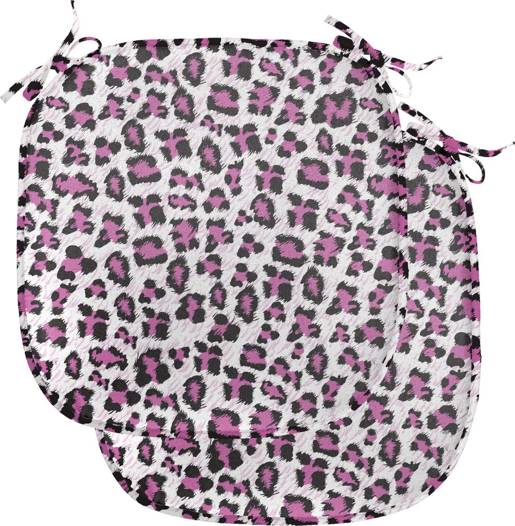 ABAKUHAUS Leopard-Druck Polster für Esszimmerstühle, Girly-Rosa-Schwarz, Dekoratives wasserfestes Kissen mit Riemen für Küchensitze, 40 cm x 40...