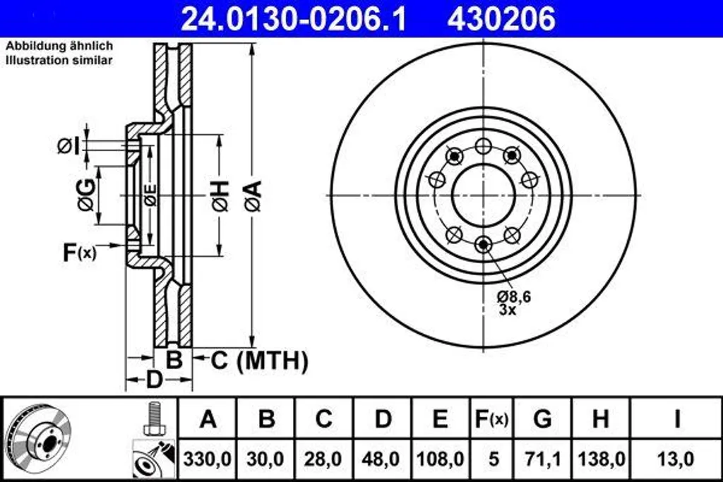 Disques de frein ATE 24.0130-0206.1 arrières - C5 C6 407 OE 424970