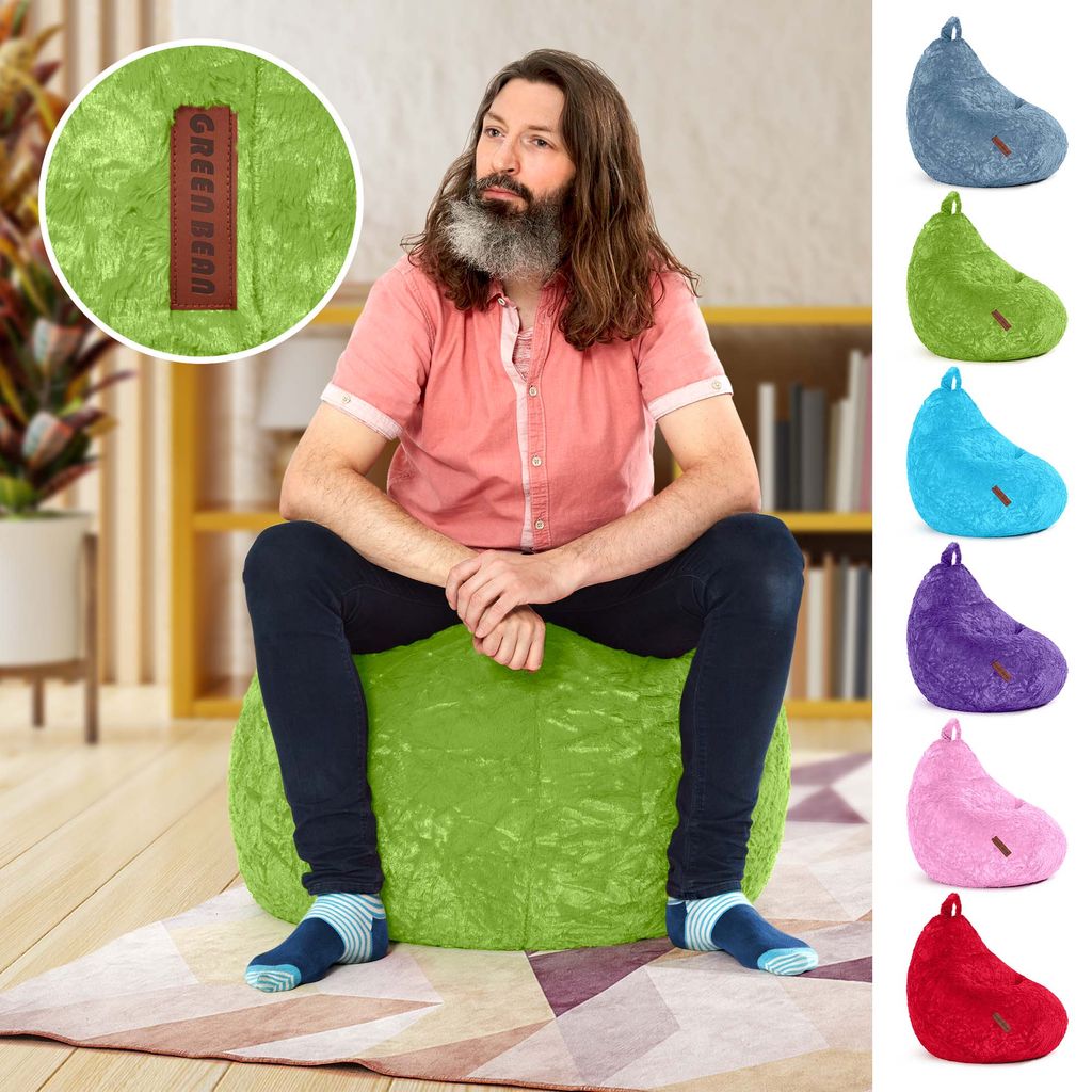 Green Bean Plüsch Sitzsack 60x45x45cm - Indoor Sitzkissen mit 120L EPS Perlen Füllung waschbar - Bean Bag Lounge Chair Sitzhocker - Grün