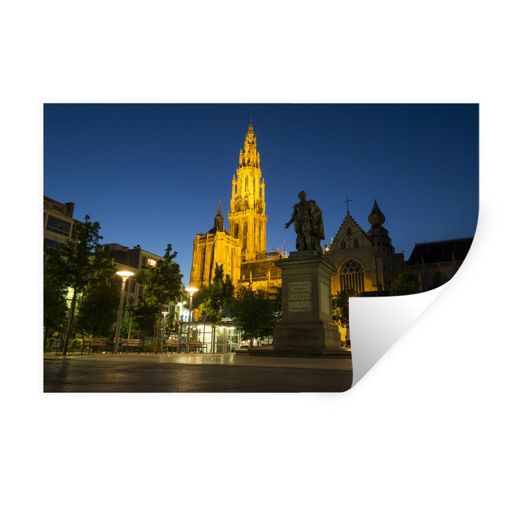 MuchoWow Wandtattoo Wandsticker Wandaufkleber Statue - Nacht - Antwerpen 30x20 cm Selbstklebend und Repositionierbar - Wierderverwendbar - Selbst...