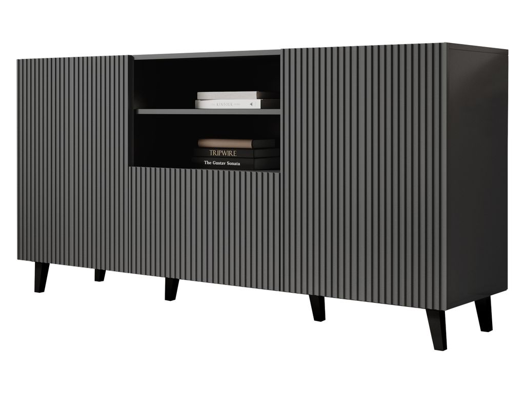 MIRJAN24 Sideboard Vamos Grey 150, Kommode mit 2 Türen und Schublade, Sideboard, Fronten gefräst, 151x42x83 cm (Farbe: Anthrazit)