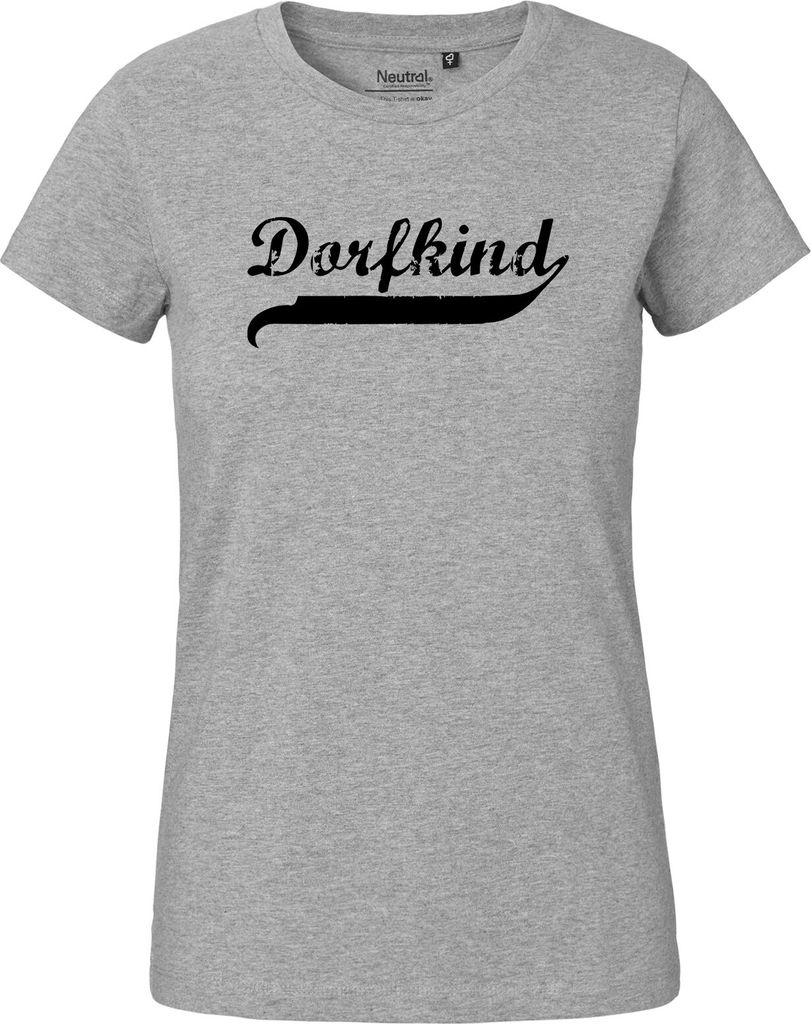 Hellweg Druckerei Womans T-Shirt Dorfkind Vintage Geschenk Größe L Sport Grey Bio Baumwolle Fairtrade Dorfkind Präsent
