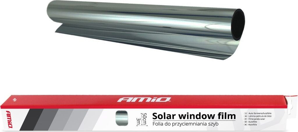 A roll of solar window film and its packaging.