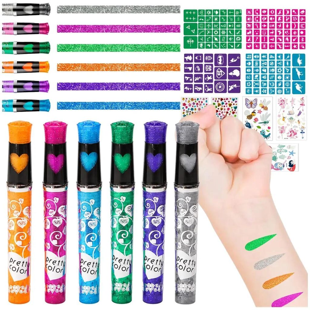 Temporäre Glitzer-Tattoos mit Cartoon-Schablonen für Produktbild 