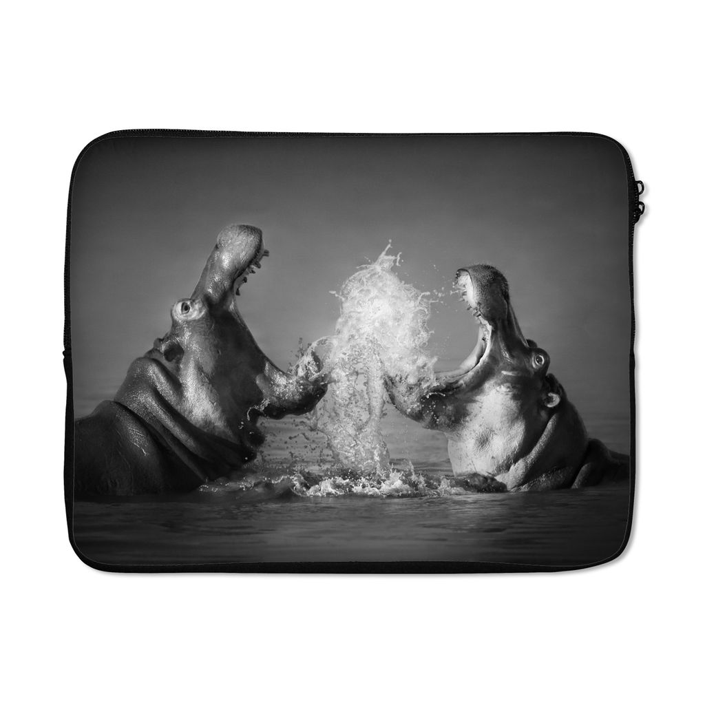 MuchoWow Laptop Hülle 15 Zoll Tiere - Nilpferd - Wasser - Schwarz - Weiß Laptoptasche - Laptoptasche - Sleeve - Rundum-Schutz
