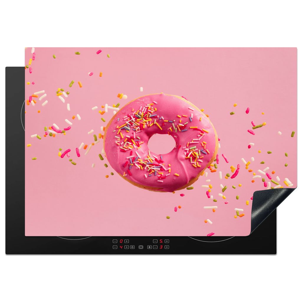 KitchenYeah Herdabdeckplatte Donut - Rosa - Bonbon , 75x52cm, Küche Deko, Glaskeramikkochfeld Herdabdeckung, Abdeckplatte fùr Kochfeld