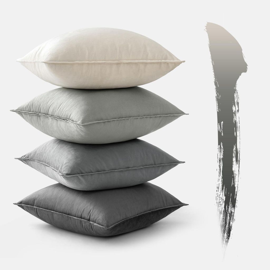 Set mit 4 Samtkissenbezügen, 40 x 40 cm, grau, dekorative Kissenbezüge, Sofakissen, dekorative Kissenhüllen