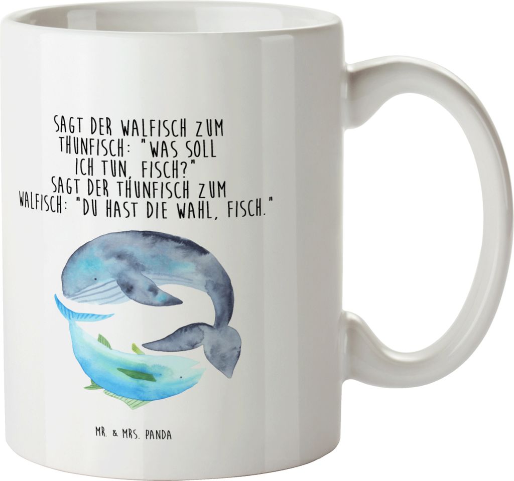 Mr. & Mrs. Panda Pott Walfisch Thunfisch - Weiß - Geschenk, Plastikbecher, Kunststoffbecher, Haferl, Trinklernbecher, Witz, Lustige Sprüche, Tunf...
