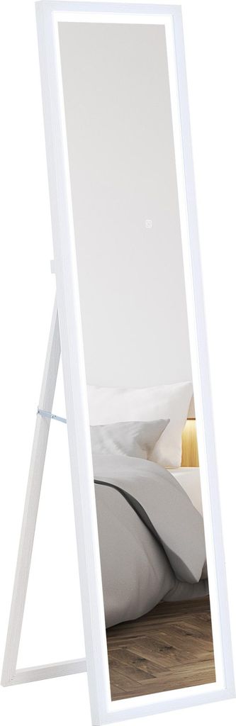 LED Ganzkörperspiegel 40x160 cm mit Touch-Dimmer, 3 Farben Weiß, Beleuchtungsspiegel für Bad und Schlafzimmer