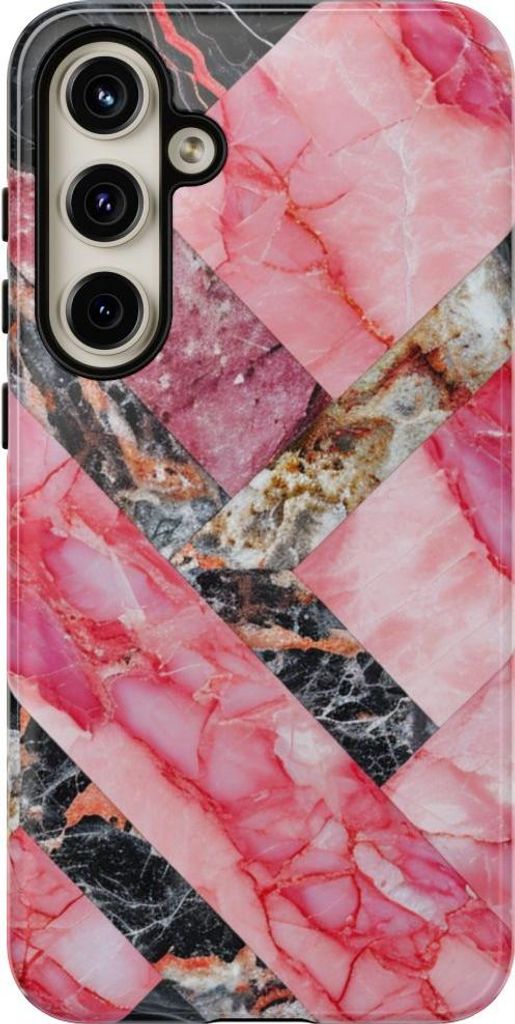 Geometrisches Marmor-Design in Pink und Schwarz – Hülle Kompatibel mit Samsung Galaxy S24 Plus