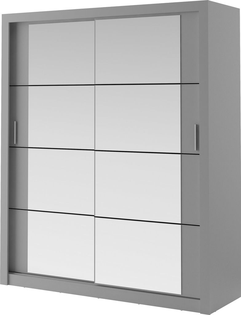 Furniture24 Schwebetürenschrank Kleiderschrank AR-03 ARTI Garderobenschrank Schrank Schiebetür Schiebeschrank mit Spiegel, 2 Kleiderstangen, 5 Ei...