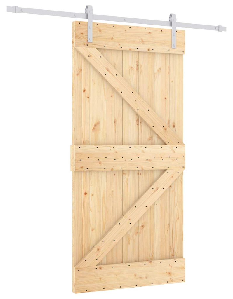 vidaXL Schiebetür Natürlich und Weiß 100 x 210 cm Massives Kiefernholz
