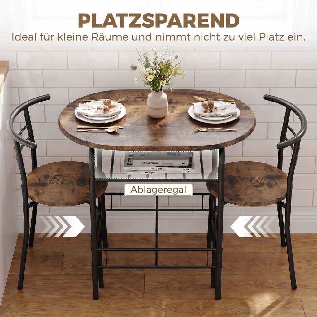 HOMCOM 3-teilige Essgruppe Esstisch mit 2 Stühlen