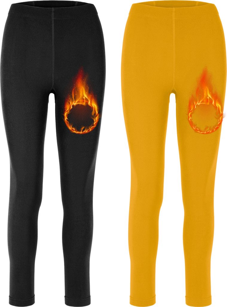 Merry Style 2er Pack Damen Leggings MS-ATX-441 (Schwarz/Senf, M-L)