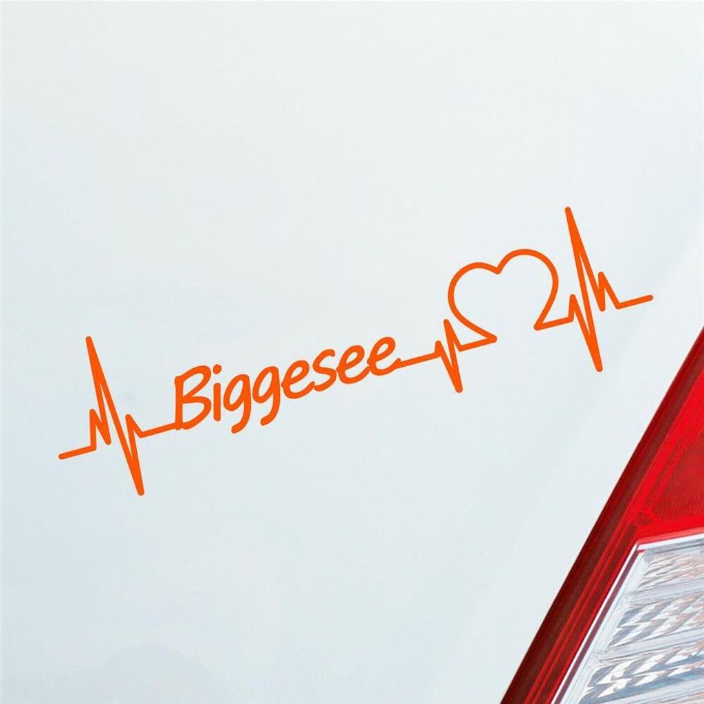 Auto Aufkleber Biggesee Herz Puls See Sea Liebe Love 19x5 cm Orange Sticker Heckscheibenaufkleber