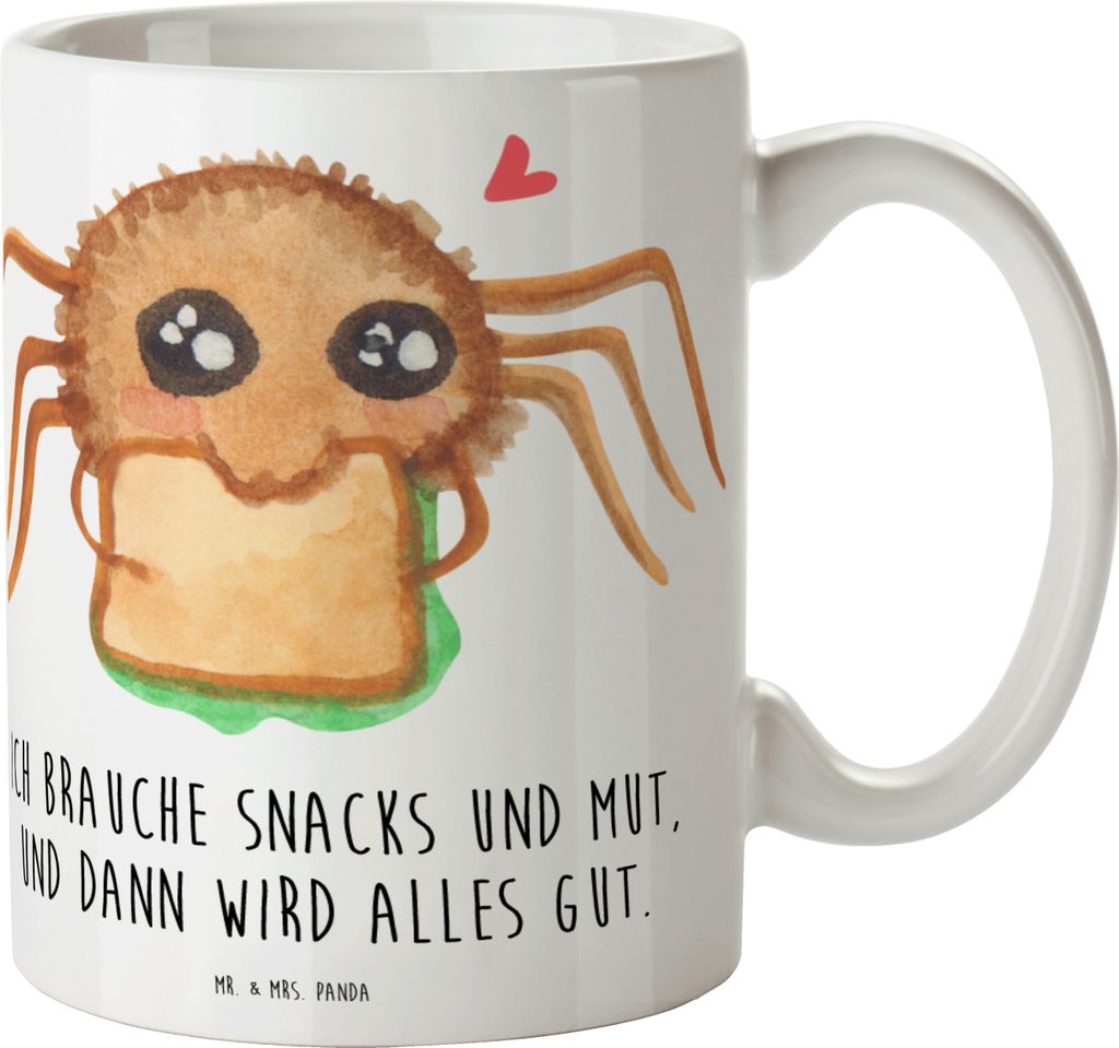 Mr. & Mrs. Panda Kaffeetasse Spinne Agathe Sandwich - Weiß - Geschenk, Glück, Alles Wird gut, Lebensfreude, Hungrig, Kaffeebecher, Hunger, Pott, ...