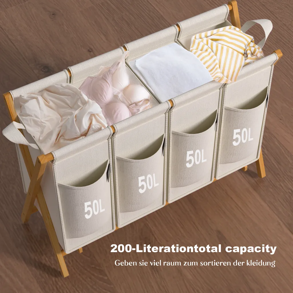 Panier à Linge 4 Compartiments pour Finir la Corvée de Tri 200L - 4