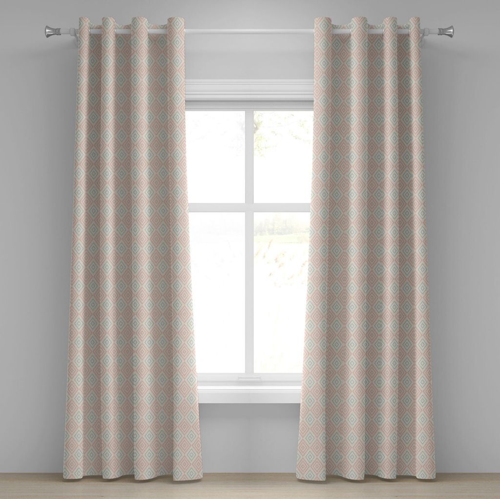 ABAKUHAUS Shabby Flora Ösenvorhang, Weinlese-Art geschachtelte Diamant-Linie Fliesen-Muster Shabby Chic-Verzierung, Dekorative 2-Panel-Fenstervorh...