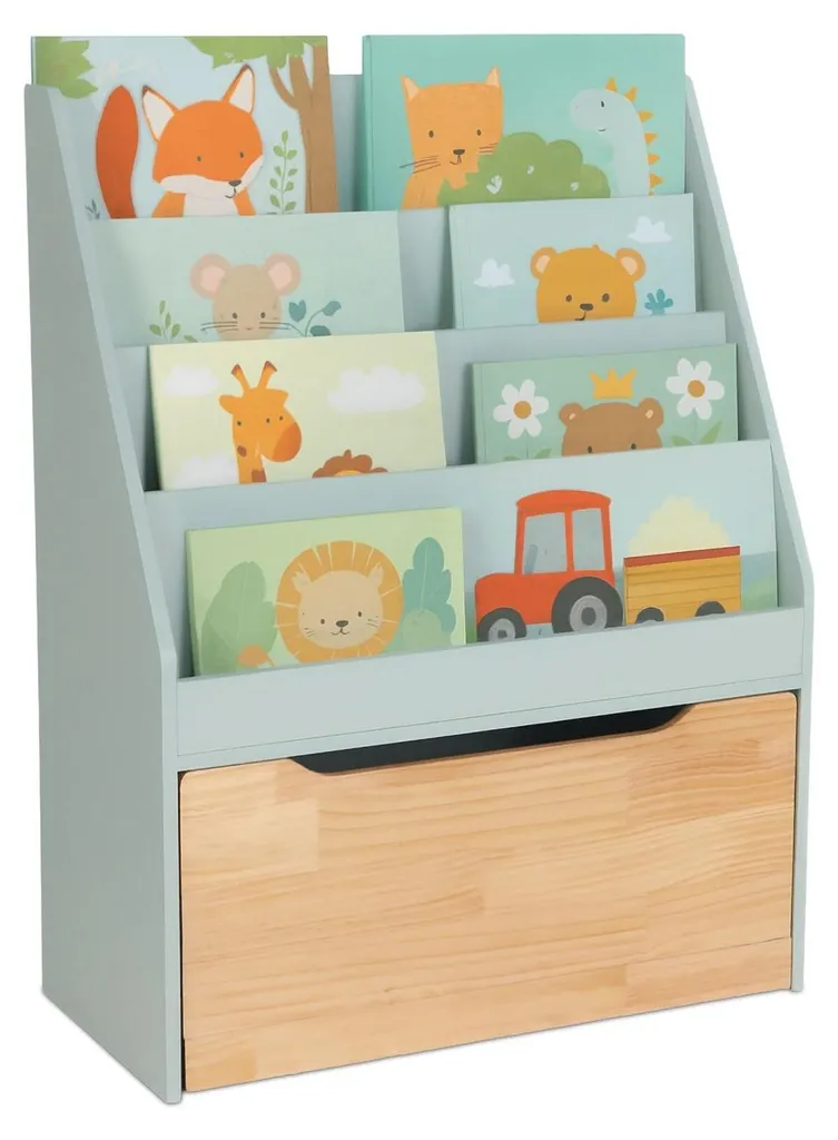 Bibliothèque enfant avec coffre à jouets et bacs de rangement XXL