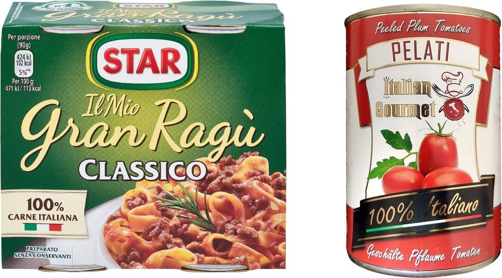 Il Mio Gran Ragù Star Classico tomatensauce 2x180g sauce + 1x Italian Gourmet 100% italienische geschälte Tomaten dosen 400g