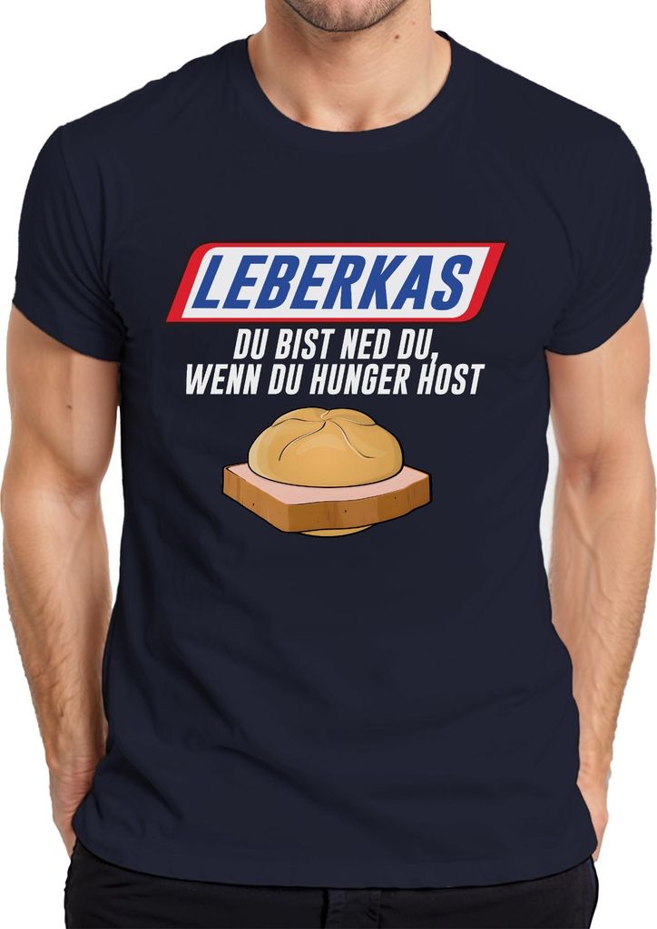 Leberkas du bist ned du wenn Hunger Bayern Brotzeit Snack Humor Herren T-Shirt, Navy, L