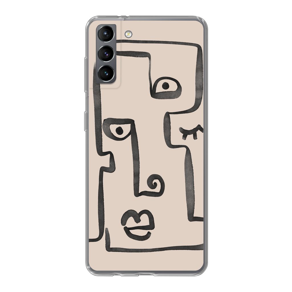 MuchoWow Handyhülle Schutzhülle Hülle für Samsung Galaxy S21 Plus Auge - Lippen - Strichzeichnung Silikon Softcase Handy Hülle - Handy-Tasche