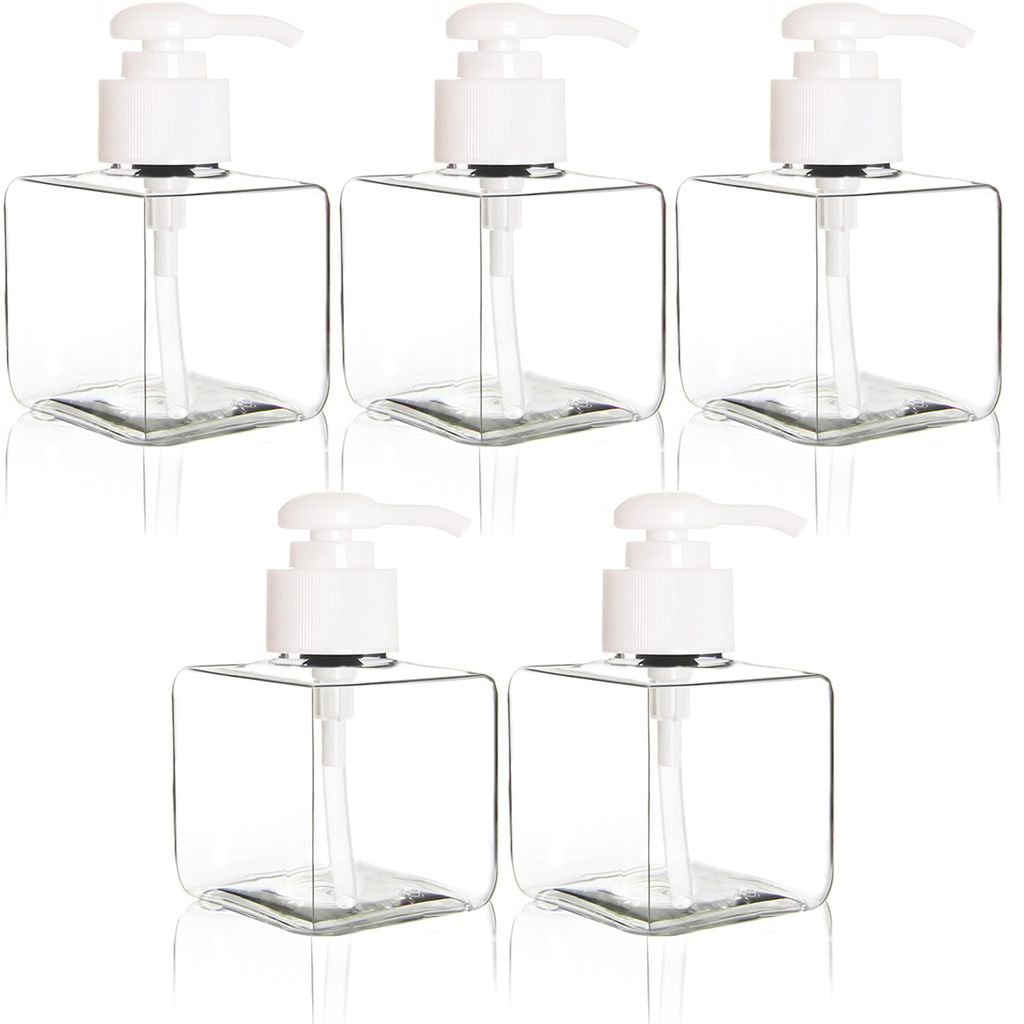 Set mit 5 wiederbefüllbaren Kunststoff-Pumpflaschen, 250 ml (transparent)