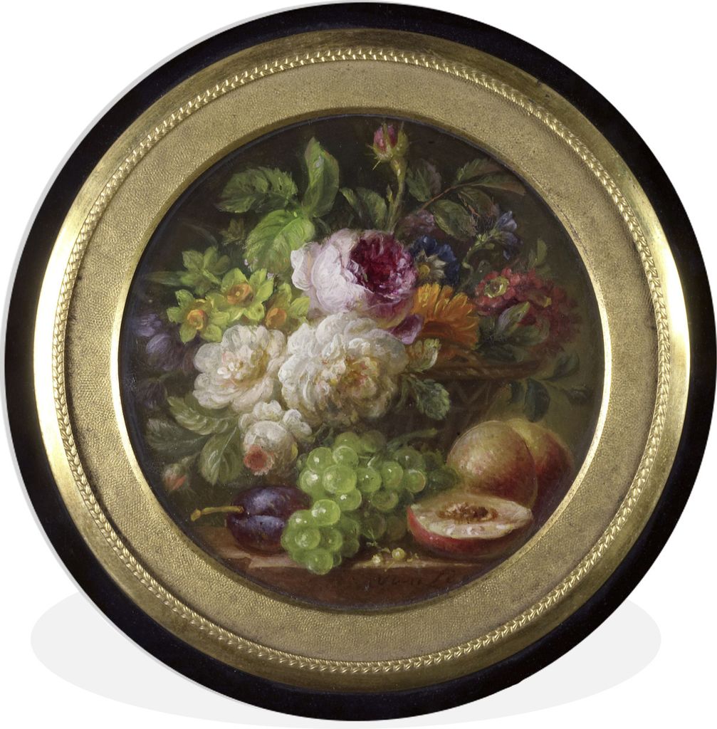 MuchoWow Rundes Wandbild - Runde Bilder Stilleben mit Blumen und Früchten - Willem van Leen Ø 60 cm Kreis Wanddekoration Kunststoff - Wandkreis...