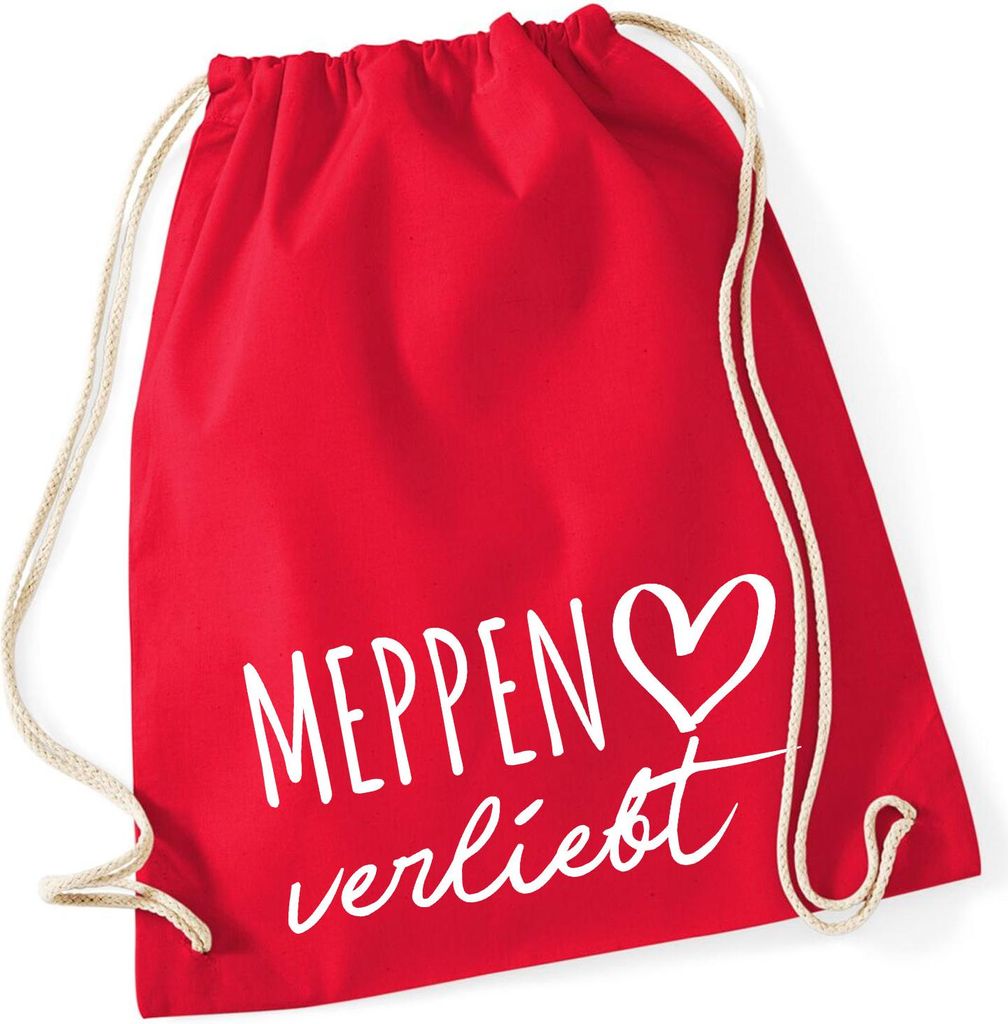 Huuraa Turnbeutel Meppen verliebt 12 Liter Classic Red Baumwolle Rucksack Geschenkidee